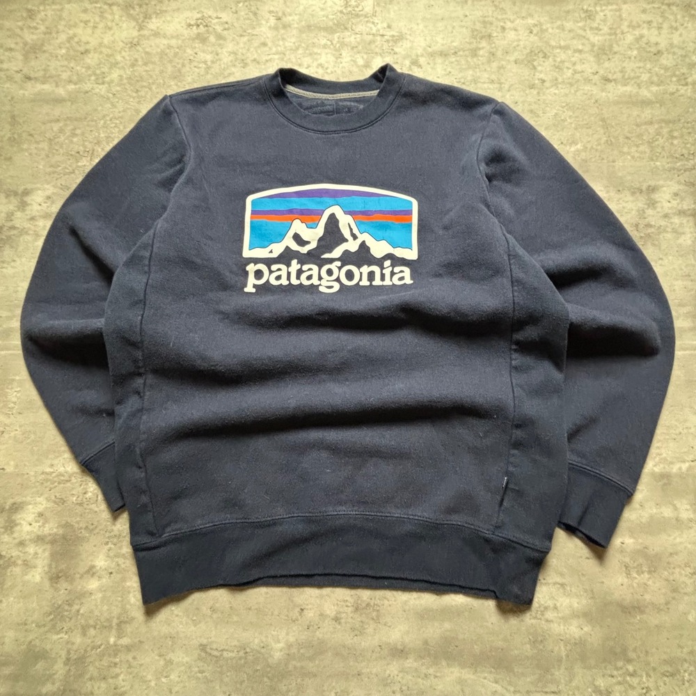 Patagonia Uprisal Crew Sweatshirt Small Navy Blue Graphic Logo Pullover
